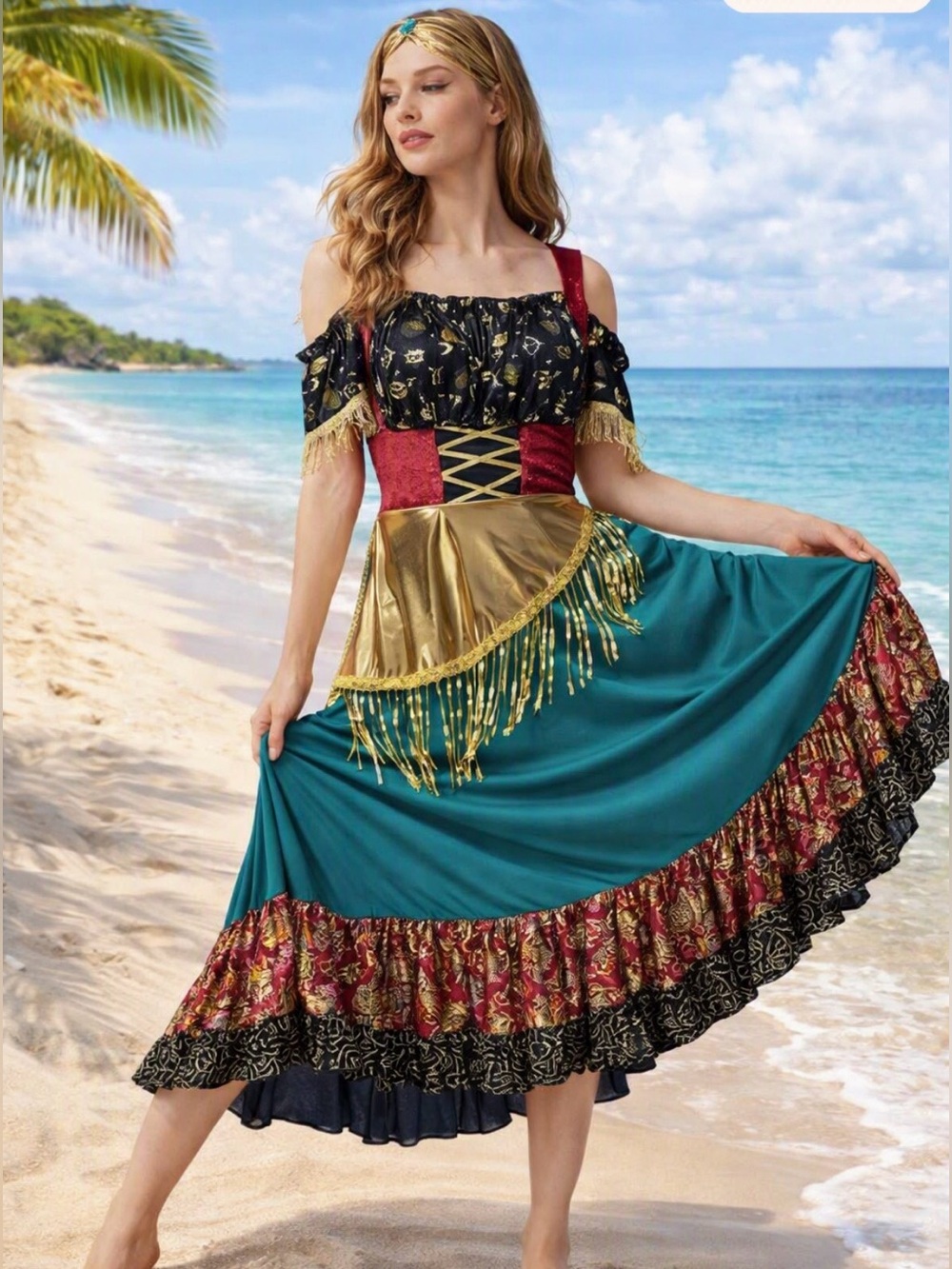 Gypsy Fortune Teller Costume Celestial Mystical Designs Halloween XL Runs Small